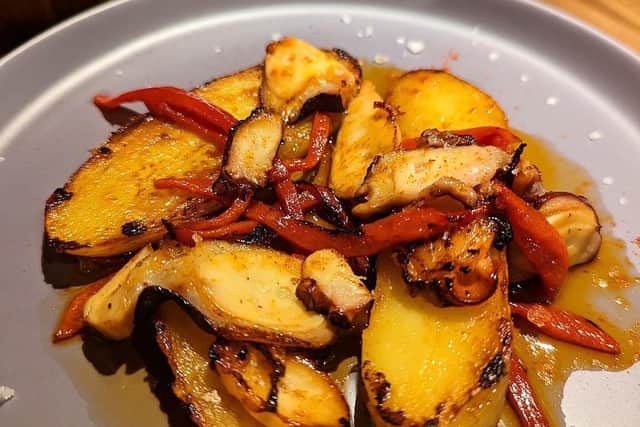 Octopus with confit potatoes, piquillo pepper and paprika