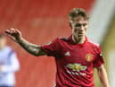 Ethan Galbraith playing for Manchester United Under-23s.