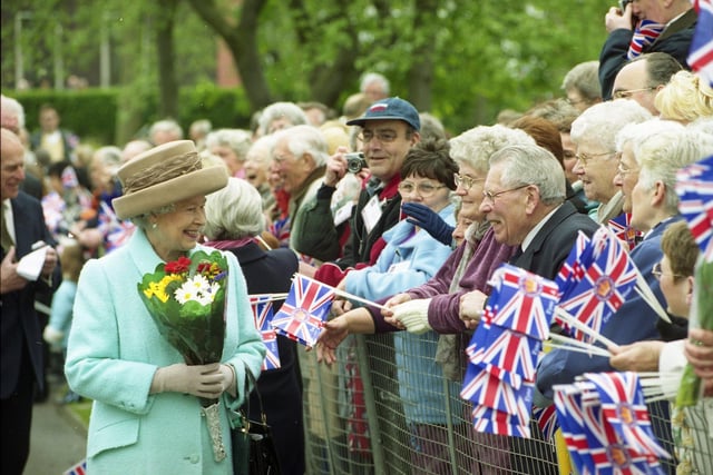 Queen Elizabeth II and Prince Philip were pictured as they met the crowds in Mowbray Park 20 years ago.