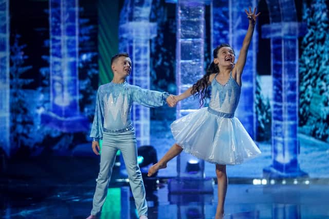 Lily and Joseph perform an Iceland-inspired routine. Picture: BBC/Thames/Syco/Kieron McCarron.