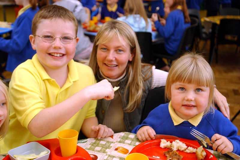 Mum Sharon Case with son Mark and daughter Georgia at a healthy eating event at Lord Blyton School. Who remembers this from 16 years ago?