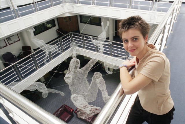 Michelle Newmann created three-dimensional figures who appear to be walking on air.  They were on display in the North East of England Business and Innovation Centre (BIC) in 1998.