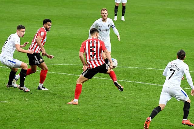 Bailey Wright in action for Sunderland against Portsmouth.