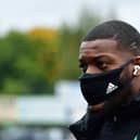 PERTH, SCOTLAND - OCTOBER 04: Olivier Ntcham of Celtic arrives at the stadium prior to the Ladbrokes Scottish Premiership match between St. Johnstone and Celtic at McDiarmid Park on October 04, 2020 in Perth, Scotland. Football Stadiums around Europe remain empty due to the Coronavirus Pandemic as Government social distancing laws prohibit fans inside venues resulting in fixtures being played behind closed doors. (Photo by Mark Runnacles/Getty Images)