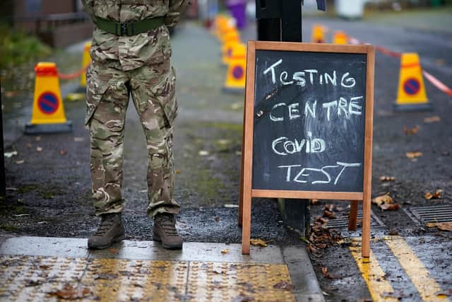 Soldiers from the 1st battalion Coldstream Guards helped run the testing scheme set up in Liverpool. (Photo by Christopher Furlong/Getty Images)