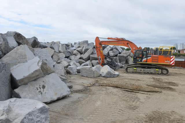 Stone arriving in Sunderland for use in sea defences.