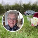 Floral tributes were left at the side of the A689 near Greatham after 75-year-old Easington grandmother Margaret Murray (inset) died following a car crash in March 2021.