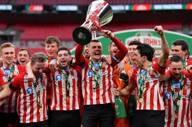 Sunderland after their Papa John's Trophy final win at Wembley