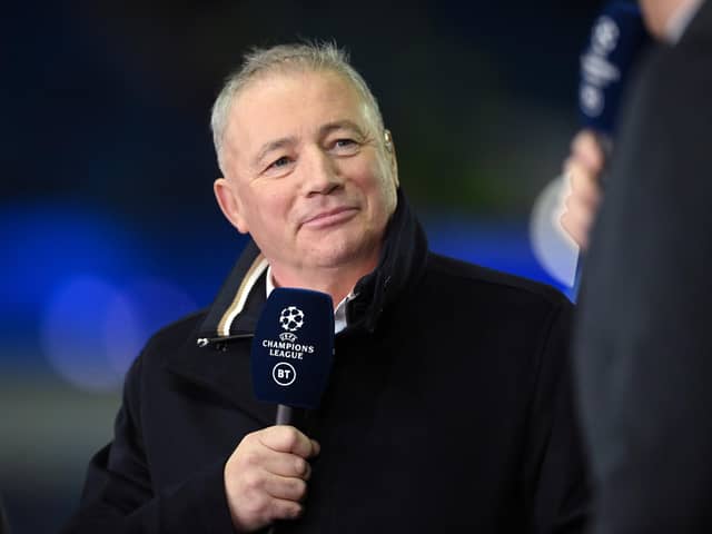 Former Rangers and Scotland striker Ally McCoist on BT television punditry duty during a UEFA Champions League group match.