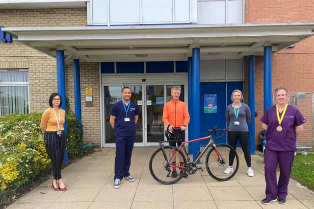 Dr Mickey Jachuck, pictured second from left, and staff from South Tyneside and Sunderland NHS Foundation Trust are taking part in the year-long Pumping Foundation Challenge to tot up 7,000 miles.
