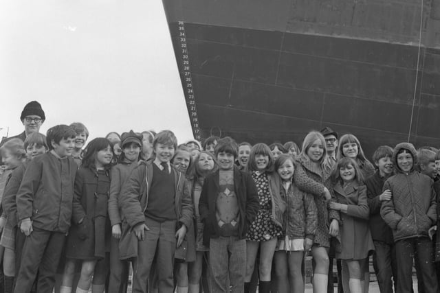 Children from New Silksworth Junior Schoolat the Southwick yard of Austin and Pickersgill for a ship launch in 1970.