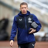 NEWCASTLE UPON TYNE, ENGLAND - MARCH 05: Dwight Gayle of Newcastle United arrives at the stadium prior to the Premier League match between Newcastle United and Brighton & Hove Albion at St. James Park on March 05, 2022 in Newcastle upon Tyne, England. (Photo by Ian MacNicol/Getty Images)