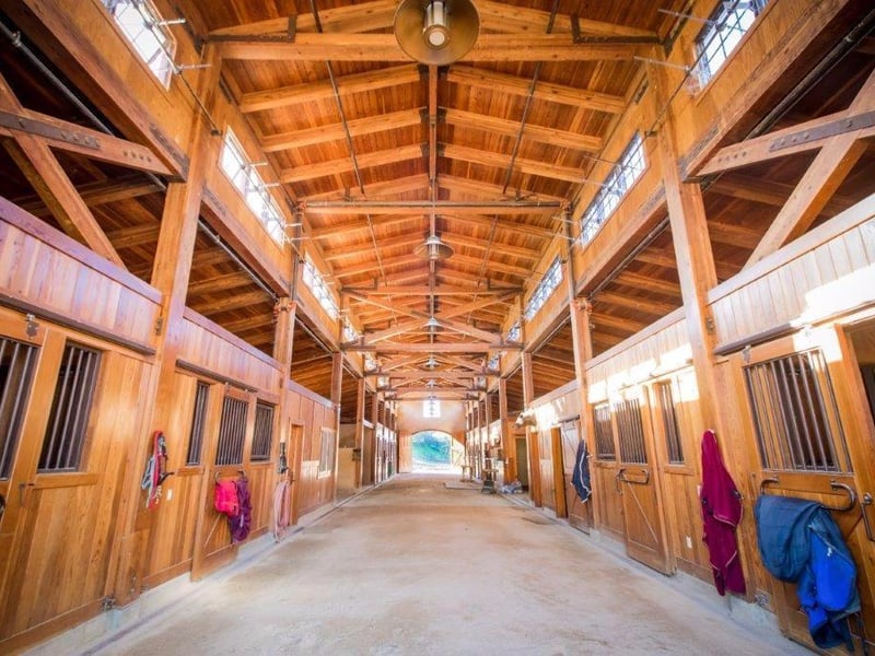 As well as this "magnificent oversized 11-stall barn", other highlights include polished tennis facilities, a swimming pool, gym, large wine room and helipad.