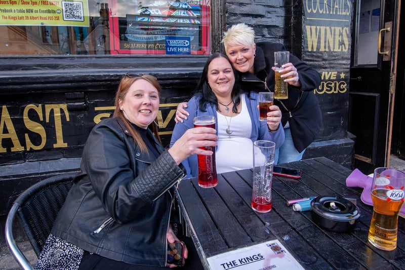 Andrea McCreedy, Jodee Nichols and Perry Wynne enjoying a pint at the Kings in Albert Road, Southsea