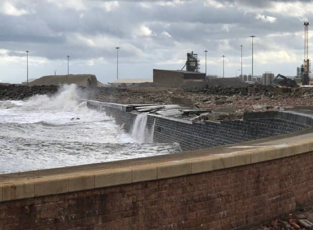 Storm damage to Sunderland's sea defences.