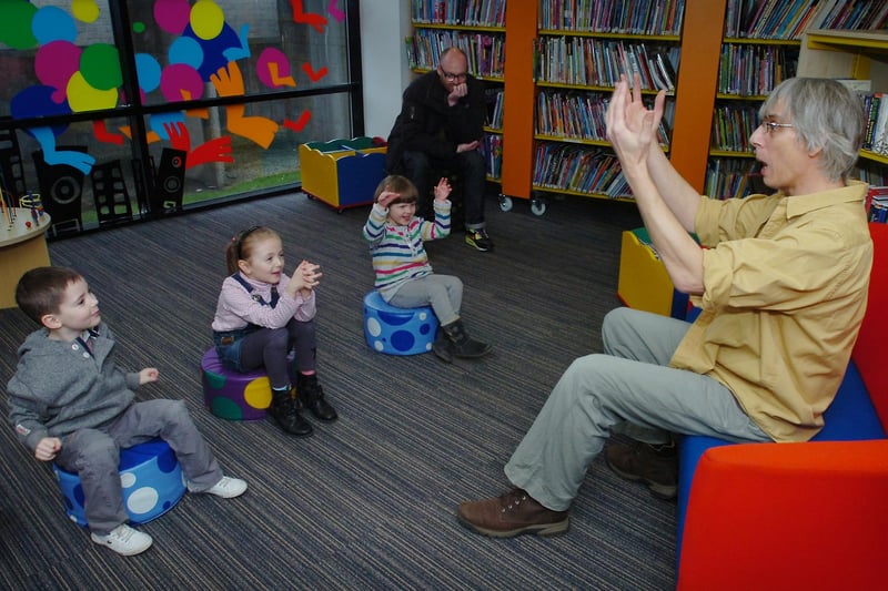 Gary Cordinley treating youngsters to stories at Washington Library as part of National Libraries Day in 2012.
