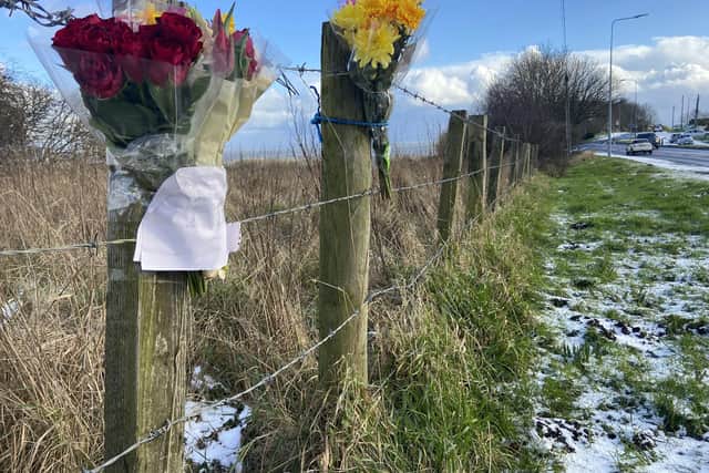 The scene of a collision site in Thorpe Road, Horden, as flowers and tributes were left in the days after the tragedy.