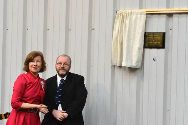 Lord-Lieutenant Tyne and Wear Lucy Winskell unveiled a plaque to mark the occasion is seen here with David Charles, chairman of NELSAM.