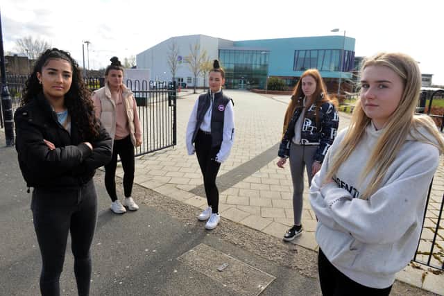 Former Castle View Enterprise students from left Chloe Wheatley, Emily Groody, Emily Ellwood, Bradi Forbister and Ellie Moon are upset over the their prom being cancelled.