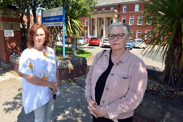 Community action group Joanne Roulstone and Tracey Younger (R) fight to save Monkwearmouth Hospital from demolition.