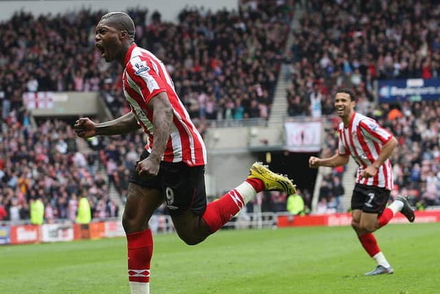 SUNDERLAND, ENGLAND - APRIL 18:  Djibril Cisse of Sunderland celebrates after scoring his team's first goal during the Barclays Premier League match between Sunderland and Hull at The Stadium of Light on April 18, 2009 in Sunderland, England.  (Photo by Hamish Blair/Getty Images)