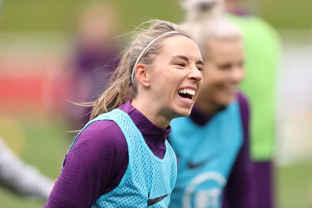 Jordan Nobbs of England looks on during a training session at St Georges Park.