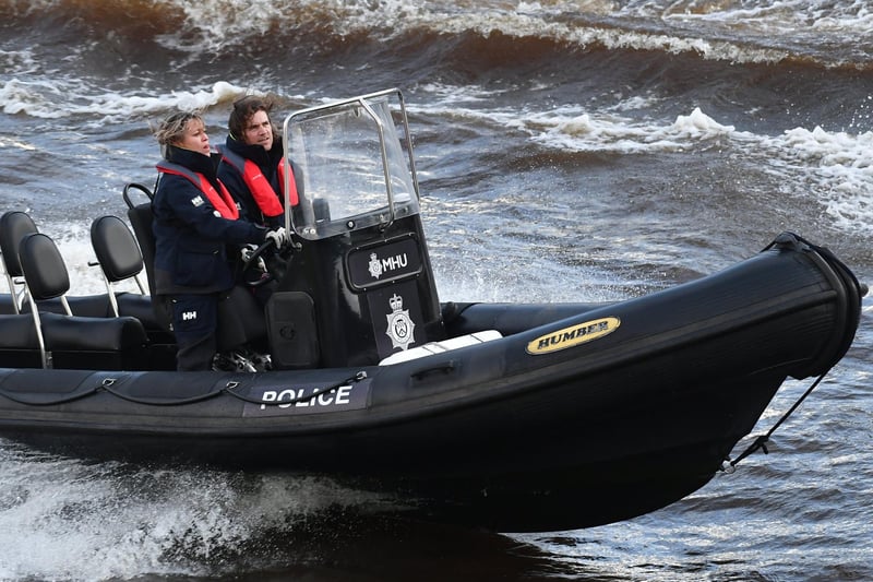 Filming for crime drama Annika takes place in Glasgow on the river Clyde.
Nicola Walker (DI Annika Strandhed) and Jamie Sives (DS Michael McAndrews) are seen filming on Glasgow's river Clyde.