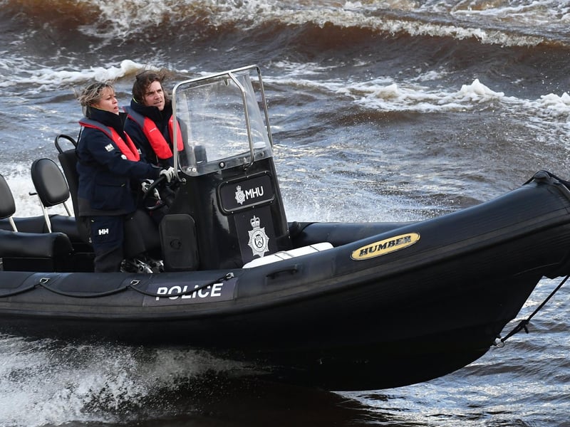 Filming for crime drama Annika takes place in Glasgow on the river Clyde.
Nicola Walker (DI Annika Strandhed) and Jamie Sives (DS Michael McAndrews) are seen filming on Glasgow's river Clyde.