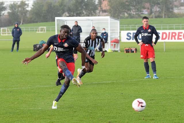 Benji Kimpioka scores his second goal against Newcastle United U23s
