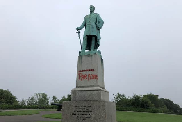 The statue has been vandalised. Picture by Ryan Smith