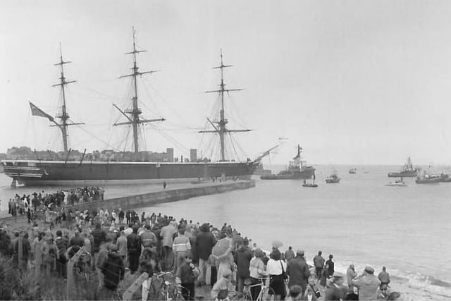 What a turnout of people it was to see HMS Warrior leave Hartlepool in 1987 after her eight-year transformation. Tens of thousands lined up to see her go.