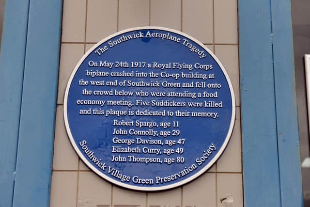 The Southwick Aeroplane Tragedy new blue plaque from the Southwick Green Preservation Society.