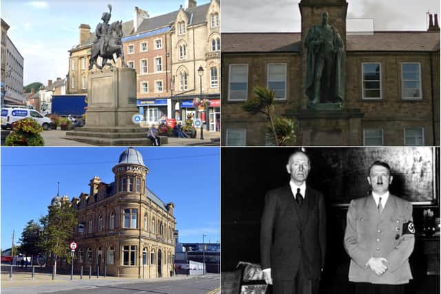 Clockwise from top left; statue of the 3rd Marquess in Durham, 6th Marquess, 7th Marquess with mystery friend and the Peacock pub in Sunderland which understandably reverted to its original name having been known as the Londonderry. Google images/JPI.