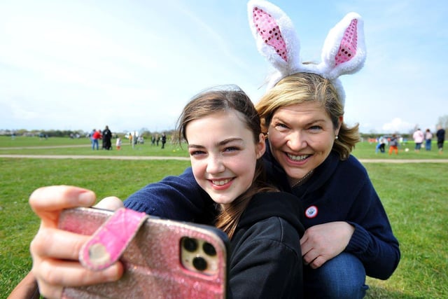Selfie time for Leigh Graham and Leila Liddle at Herrington Country Park.  Picture by FRANK REID