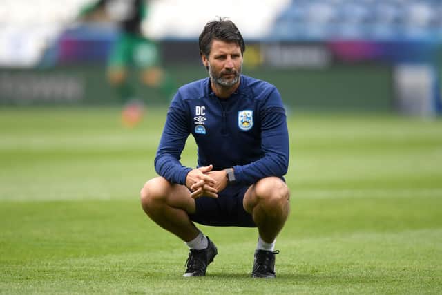 HUDDERSFIELD, ENGLAND - JUNE 20: Huddersfield manager Danny Cowley during the Sky Bet Championship match between Huddersfield Town and Wigan Athletic at John Smith's Stadium on June 20, 2020 in Huddersfield, England. (Photo by Gareth Copley/Getty Images)