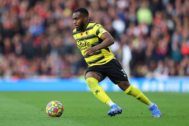 LONDON, ENGLAND - NOVEMBER 07: Danny Rose of Watford in action during the Premier League match between Arsenal  and  Watford at Emirates Stadium on November 07, 2021 in London, England. (Photo by Richard Heathcote/Getty Images)