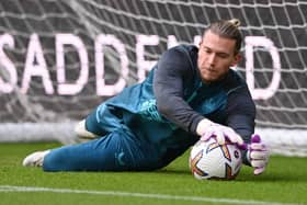 Loris Karius of Newcastle United warms up prior to the Premier League match between Newcastle United and AFC Bournemouth at St. James Park on September 17, 2022 in Newcastle upon Tyne, England. (Photo by Stu Forster/Getty Images)