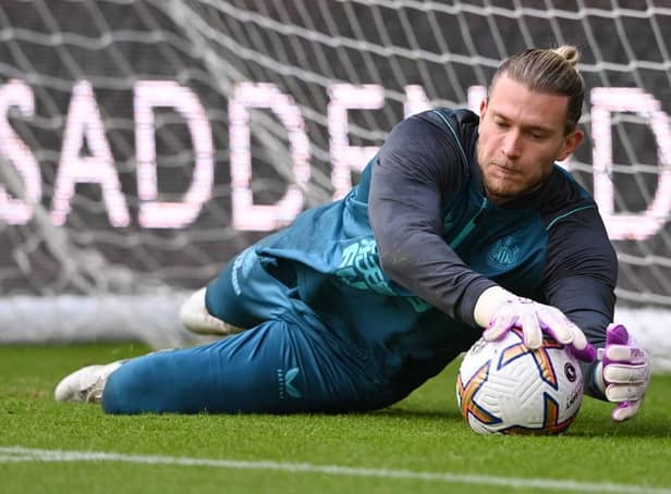 Loris Karius of Newcastle United warms up prior to the Premier League match between Newcastle United and AFC Bournemouth at St. James Park on September 17, 2022 in Newcastle upon Tyne, England. (Photo by Stu Forster/Getty Images)