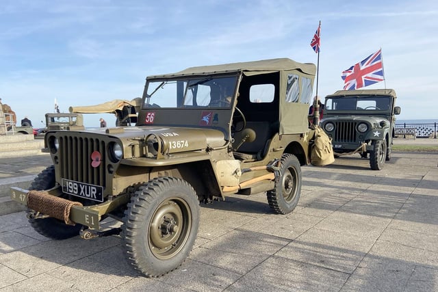 Former military vehicles in place before the start of the Seaham Armistice Day events.