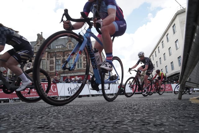 Cyclists look to gain an advantage on the tight bends on the circular route.

Photograph: Will Walker / North News