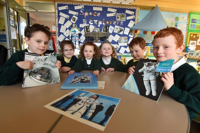Year 1 Pupils at Hill View Infant School who were selected to receive some seeds from Space Station astronaut Tim Peake in 2016.