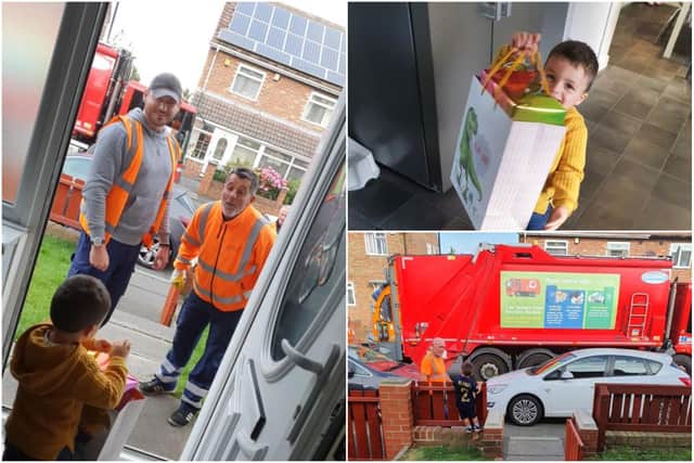 Leanne Alderson snapped these photos of Sunderland City Council's bin collection team as they sang Happy Birthday to her son Blake, with the workers handing over an early birthday gift.