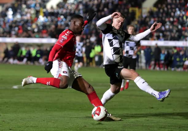 Charlton Athletic's Jonathan Leko (left) attempts a shot on goal during the Emirates FA Cup Second Round match at the Gateshead International Stadium. PA picture.