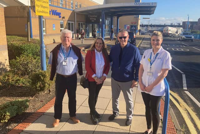 Consultant Otolaryngologist and Head and Neck Surgeon, Mr Frank Stafford,  Brian Henderson and Laura-Jayne Watson, Senior Specialist Speech and Language Therapist