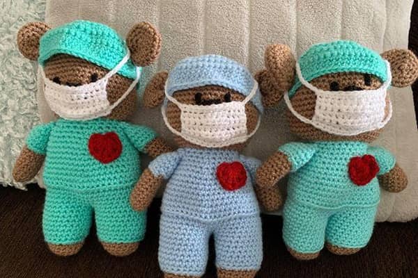Margaret Robson is knitting bears to support the NHS. These three have already gone to a good home.