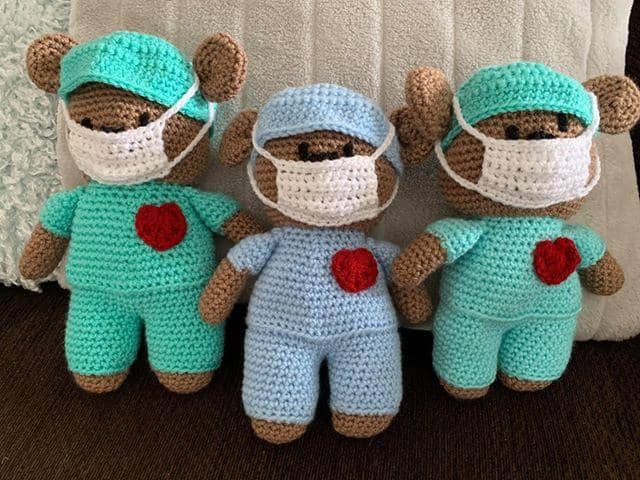 Margaret Robson is knitting bears to support the NHS. These three have already gone to a good home.