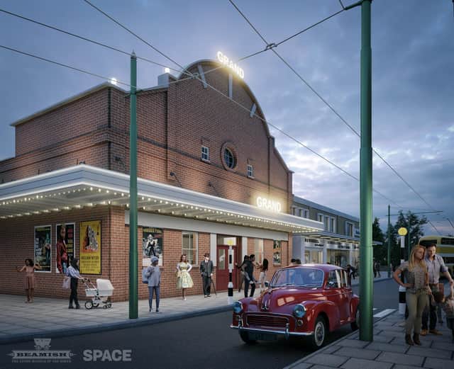 Artist impression produced by Space Architects of the exterior of The Grand cinema, which is being recreated in Beamish Museum's 1950s Town