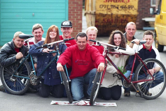 Princes Trust bike riders rode to Getna Green from Sunderland in 1995, and here they are.   Pictured from left to right are Eric Campbell, Chris Greaves, Suzanne Elves, John Robinson, Stuart Hall, Matthew Howell, Nicola Barclay, Gordon Marrs and Lee Mews.
