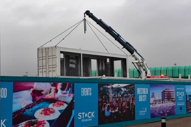 Shipping containers being put into place at STACK Seaburn