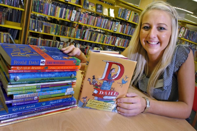 Sunderland City Library and Information Assistant Sophie Johnston with some of the Roald Dahl books from the library shelves in 2010.
